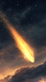 Luminous meteor body traverses stratified night cloud layer