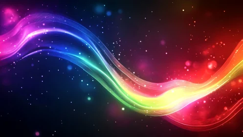 Prismatic soundwaves glide through a star-salted neon night