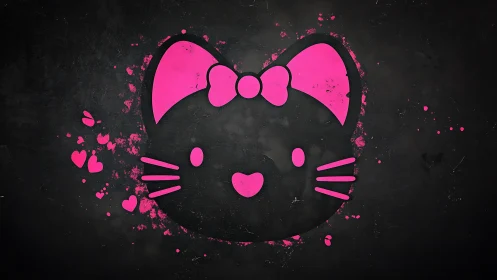High-contrast pink cat icon with grunge paint splatter edges