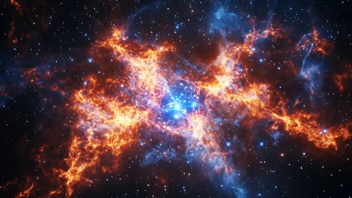 Fiery nebula clouds ignite around a radiant blue star core