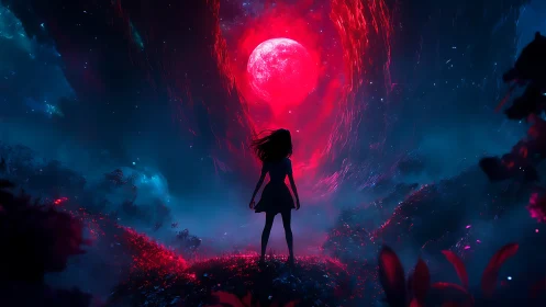 Moon drenched ravine swallows a lone dreamer in neon dusk