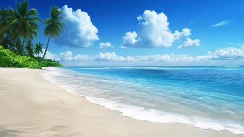 Tropical Beach with Palm Trees and Clear Waters