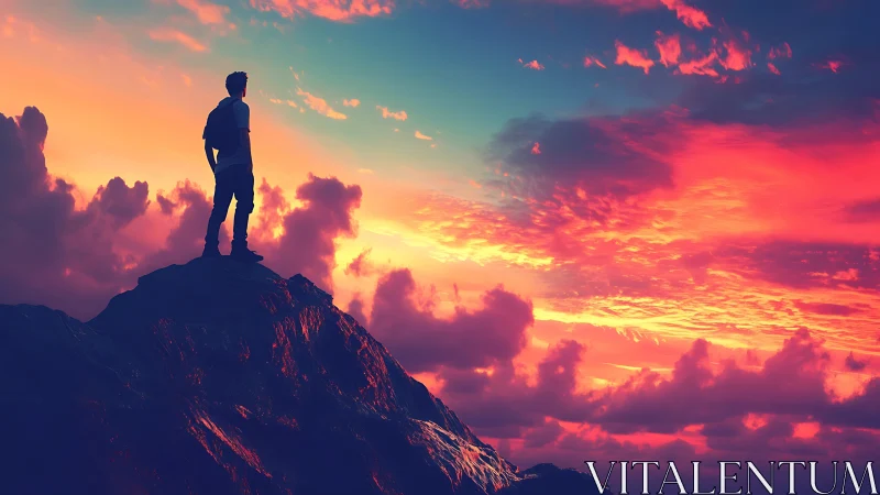 Sunset summit pause with sky painted in blazing color.