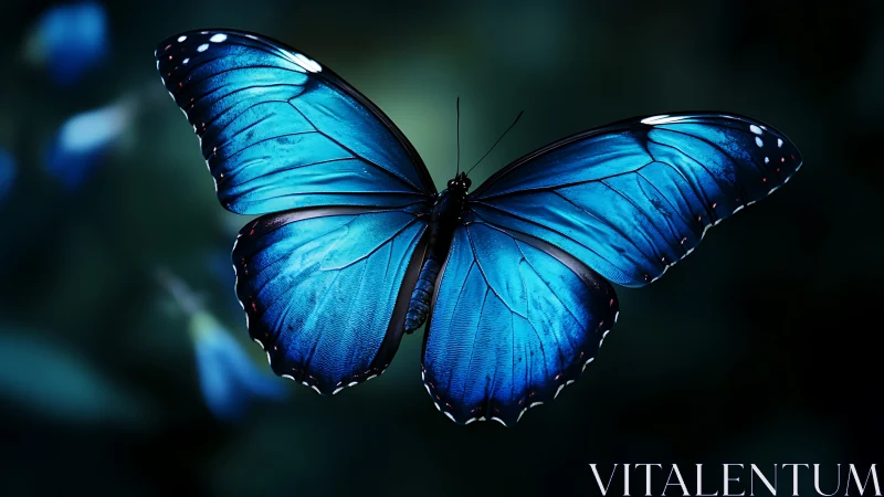 Iridescent blue butterfly rendered in high contrast realism