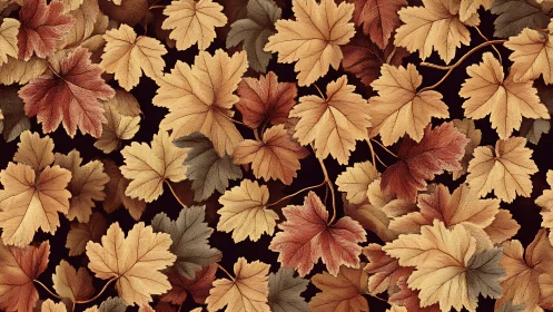 Detailed autumn foliage pattern with engraved maple leaves