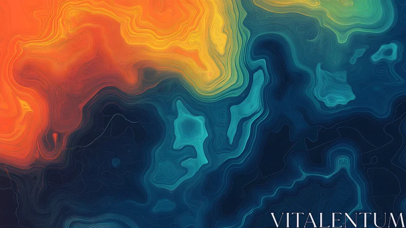 Topographic tides of molten sunset and deep teal oceans.