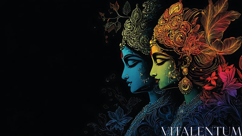 Radiant twin goddesses glow softly against deep night