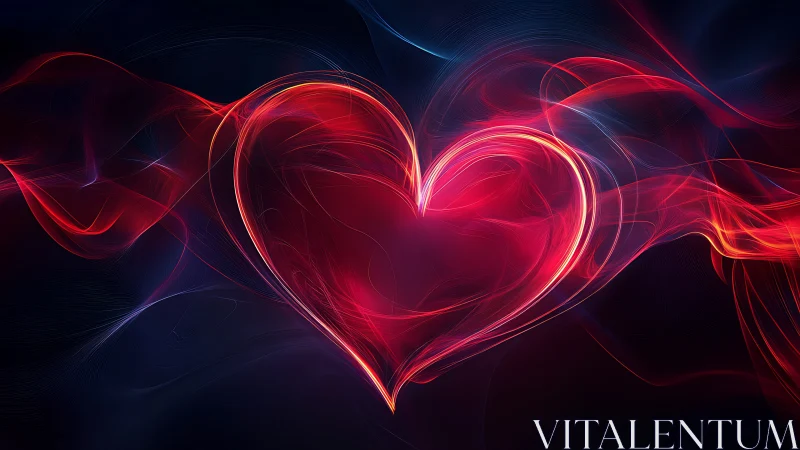Neon Heart Form with Radiant Glow and Flowing Energy Pathways