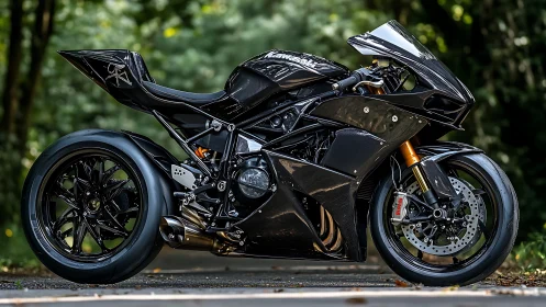 Sleek black sport bike poised for an unforgettable ride.