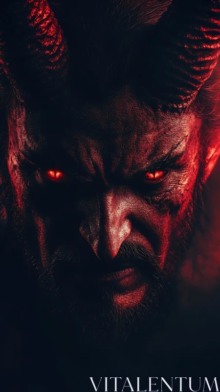 Demonic horned portrait radiates intense infernal stare