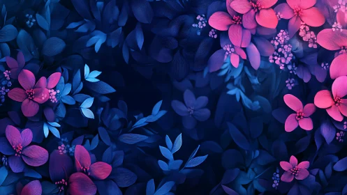 Neon Petals Bloom: Electric Flowers in Twilight Garden.