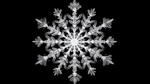 Hexagonal dendritic snowflake under high-magnification contrast microscopy.