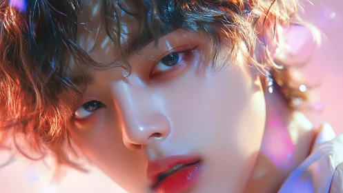 Soft lit close portrait of androgynous digital model.