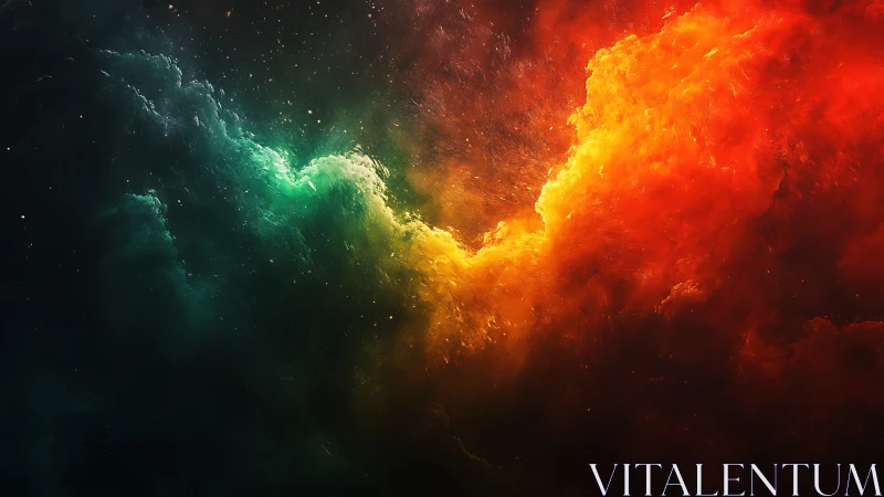Cosmic nebula surges with fiery red and teal energy.