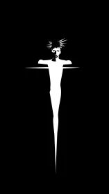 High-contrast cruciform silhouette with elongated white figure