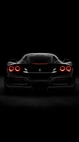 Rear hypercar silhouette with glowing red taillights.