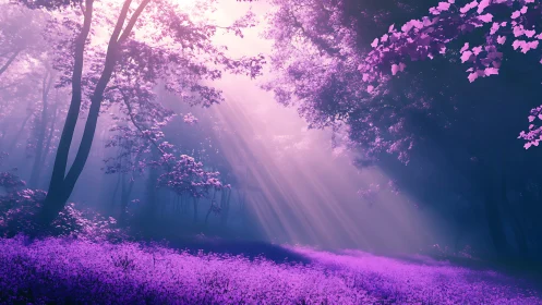 Enchanted Forest Path in Violet Light.