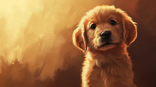 Warm backlit puppy portrait using soft brush stroke rendering