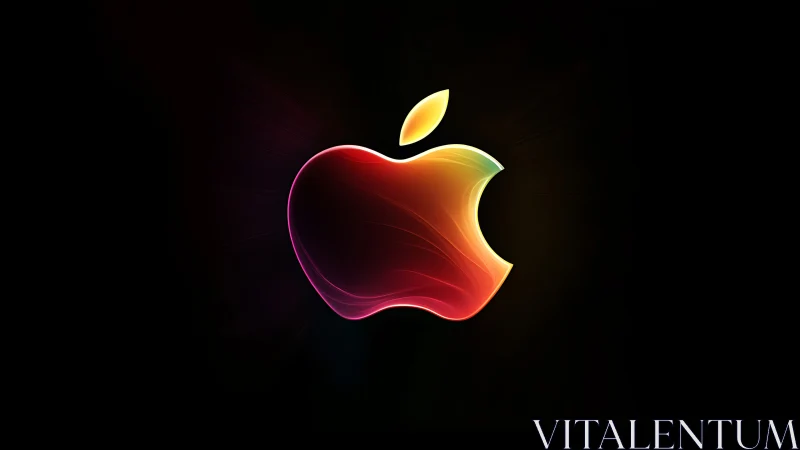 Iridescent apple emblem rendered with neon gradient lighting effects