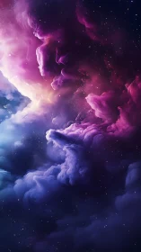 Cosmic nebula clouds in vibrant magenta and indigo gradients.