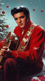 Crooner in red serenades a snowy, nostalgic Christmas night