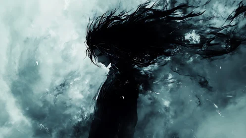 Storm-kissed silhouette drifts softly through swirling shadows