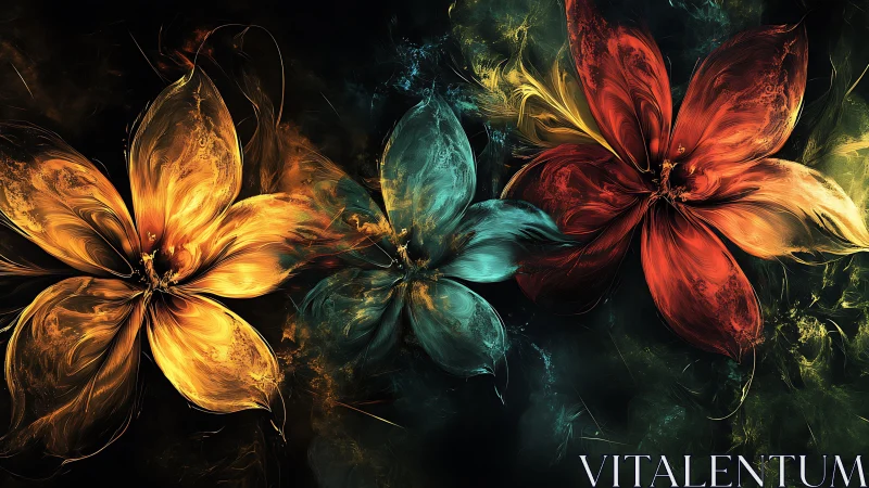 Floral energy blooms swirl across a dark cosmic canvas.