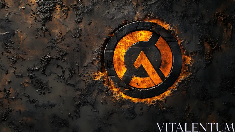 Incandescent Geometric Symbol on Corrupted Metal Surface.