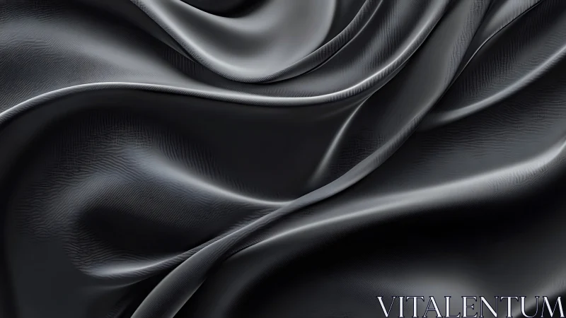 Photorealistic black satin drapery with sculpted wave folds.