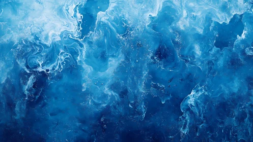 Abstract swirling blue fluid art with white accents and dreamy texture.