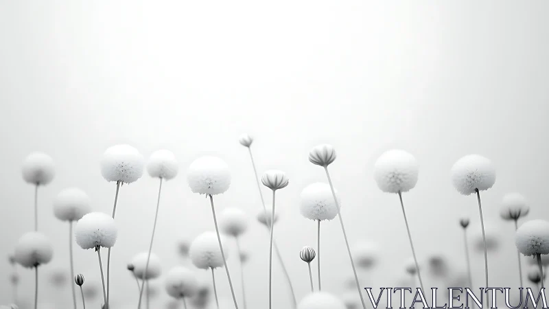 Dandelion Dreams: Ethereal Seedheads Dancing in Monochrome Mist.
