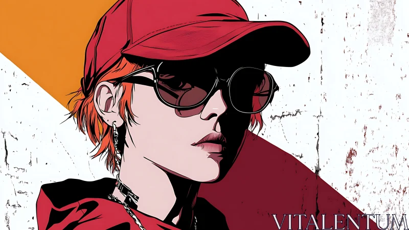 Urban character portrait in bold red graphic style.