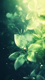 Glowing flowers with luminescent petals and bokeh particles