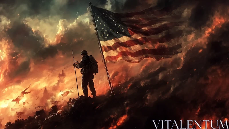 Solitary Sentinel Defies Inferno With Stars and Stripes