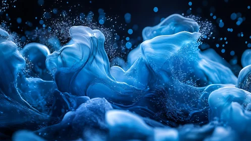 Abstract swirling blue liquid waves with dynamic motion effect.