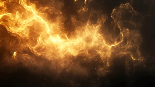 Intense Golden Flame Burst Against Black Background.