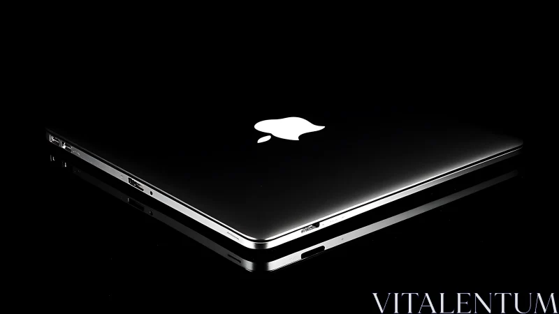 Low-key product study of closed laptop on reflective black ground.