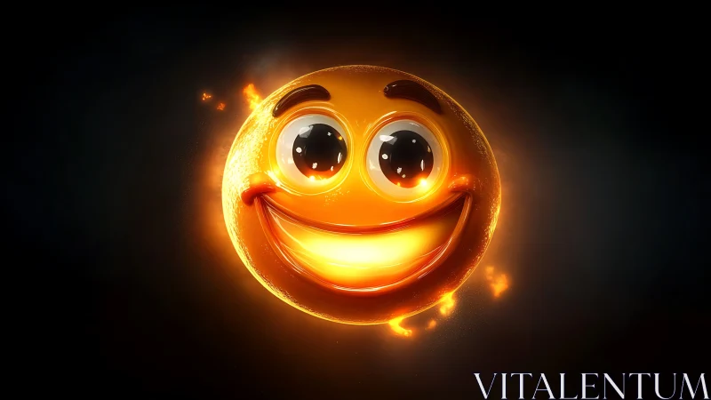 3D luminous smiley sun with incandescent facial detailing.