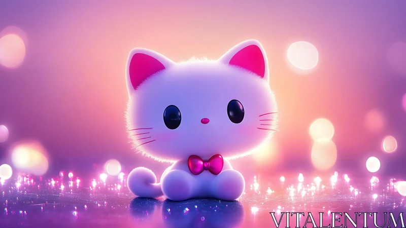 Glowing Kitten Radiates Magic in Luminous Pink Dreamscape.
