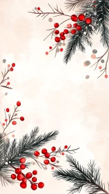 Vertical layout with red berries and pine foliage border.