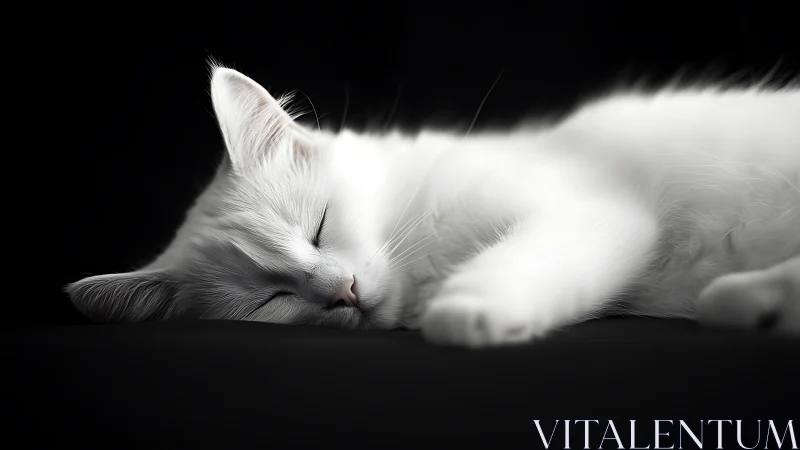 Peaceful White Cat Resting Serenely in Stillness