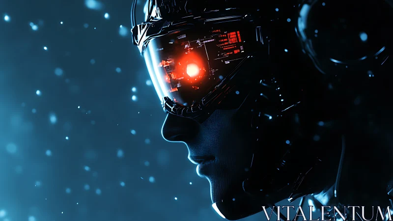 Cybernetic profile portrait with glowing augmented visor.