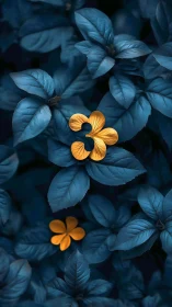 Selective Color Isolation: Warm Yellow Petals Against Monochromatic Blue Foliage