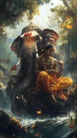River throne of gold clad mystic and guardian elephant.