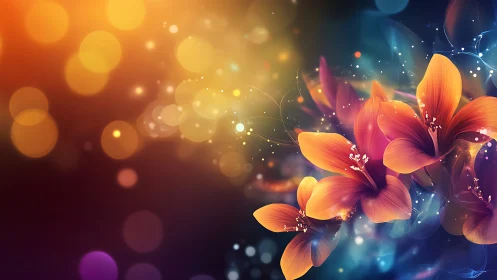 Glowing Orchids Against Bokeh Gradient Background