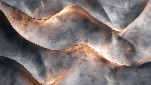 Metallic wave relief with brushed concrete and copper veins