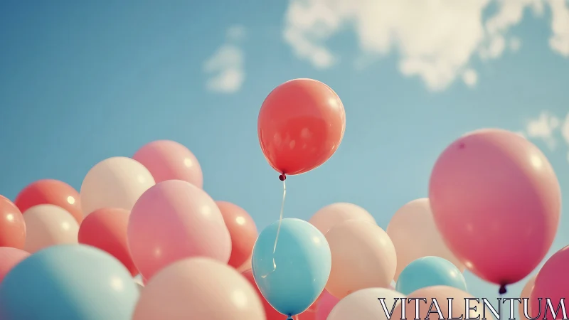 Pastel Dreams Ascending: Balloons Dancing Against Azure Skies