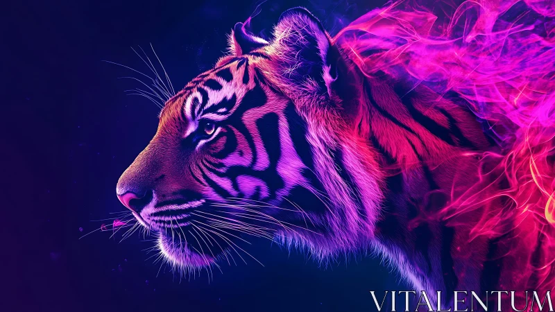 Neon ember tiger strides through ultraviolet dreamfire night.