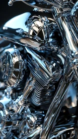 Chromed motorcycle engine macro with reflective specular geometry.
