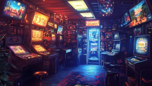 Neon memories hum quietly inside this cozy retro arcade den